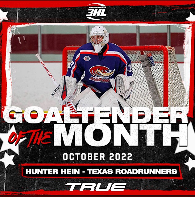 RoadRunners Goaltender Hunter Hein takes Top Spot in NA3HL